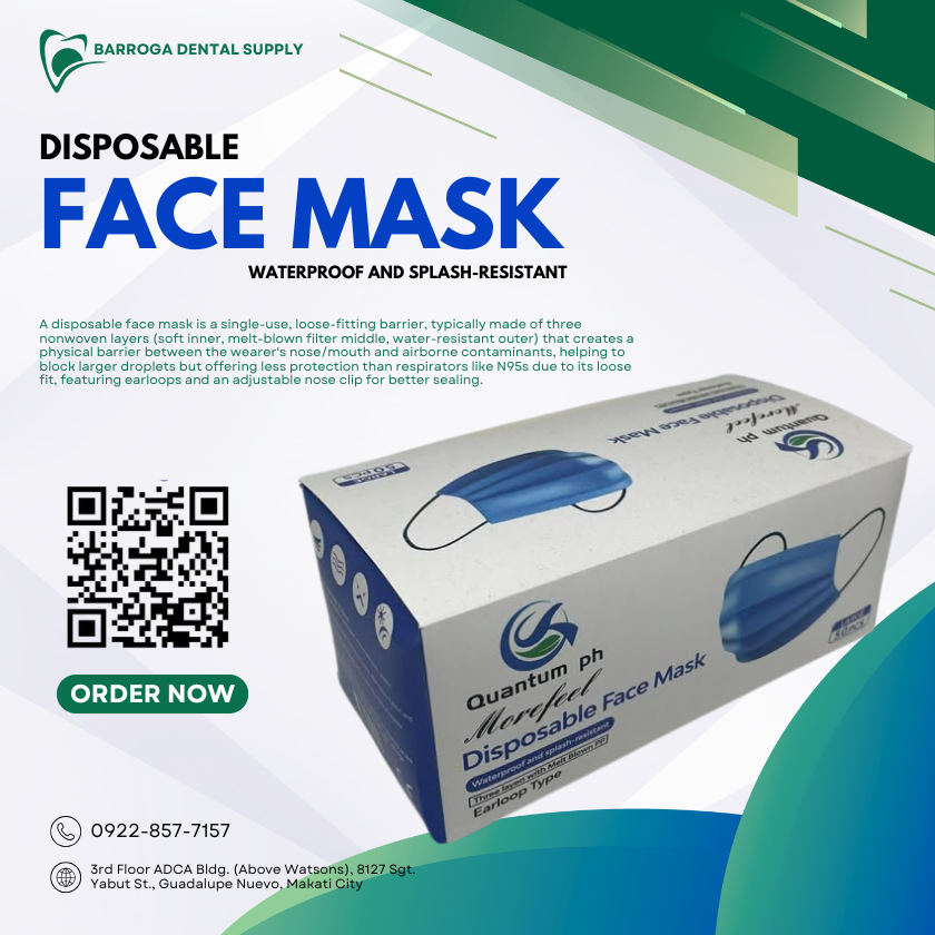 DISPOSABLE FACE MASK (Waterproof and Splash-Resistant) 50pcs.