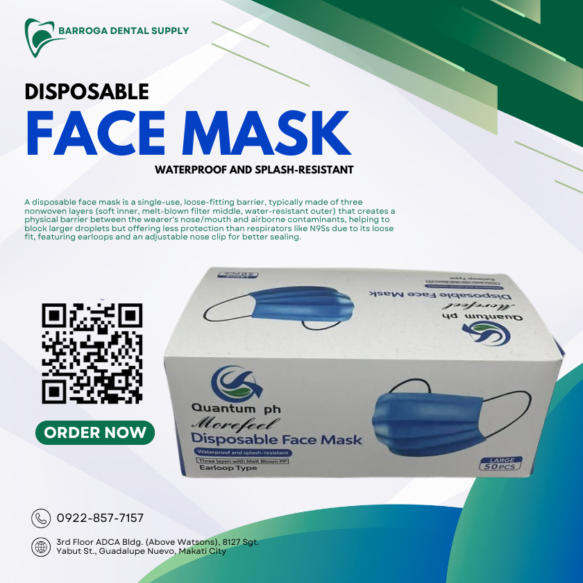 DISPOSABLE FACE MASK (Waterproof and Splash-Resistant) 50pcs.